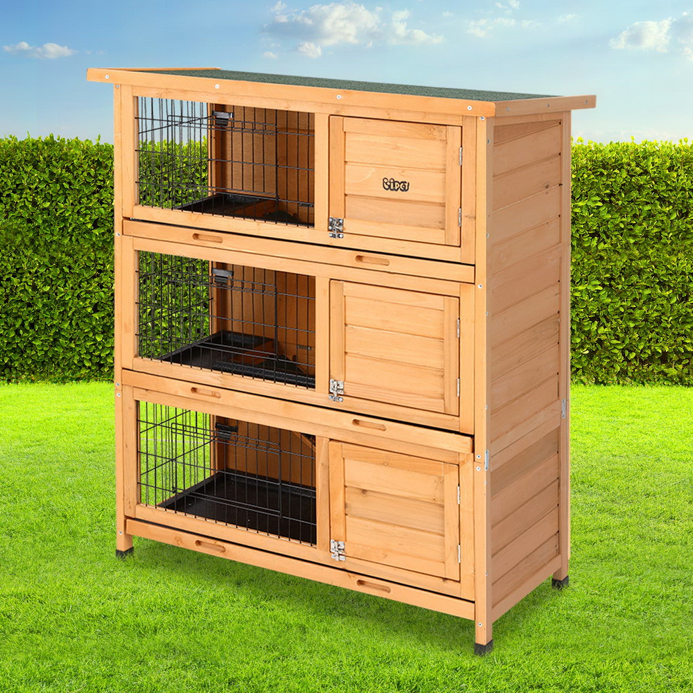 i.Pet Rabbit Hutch 91.5x46x116.5cm Wooden 3-Level