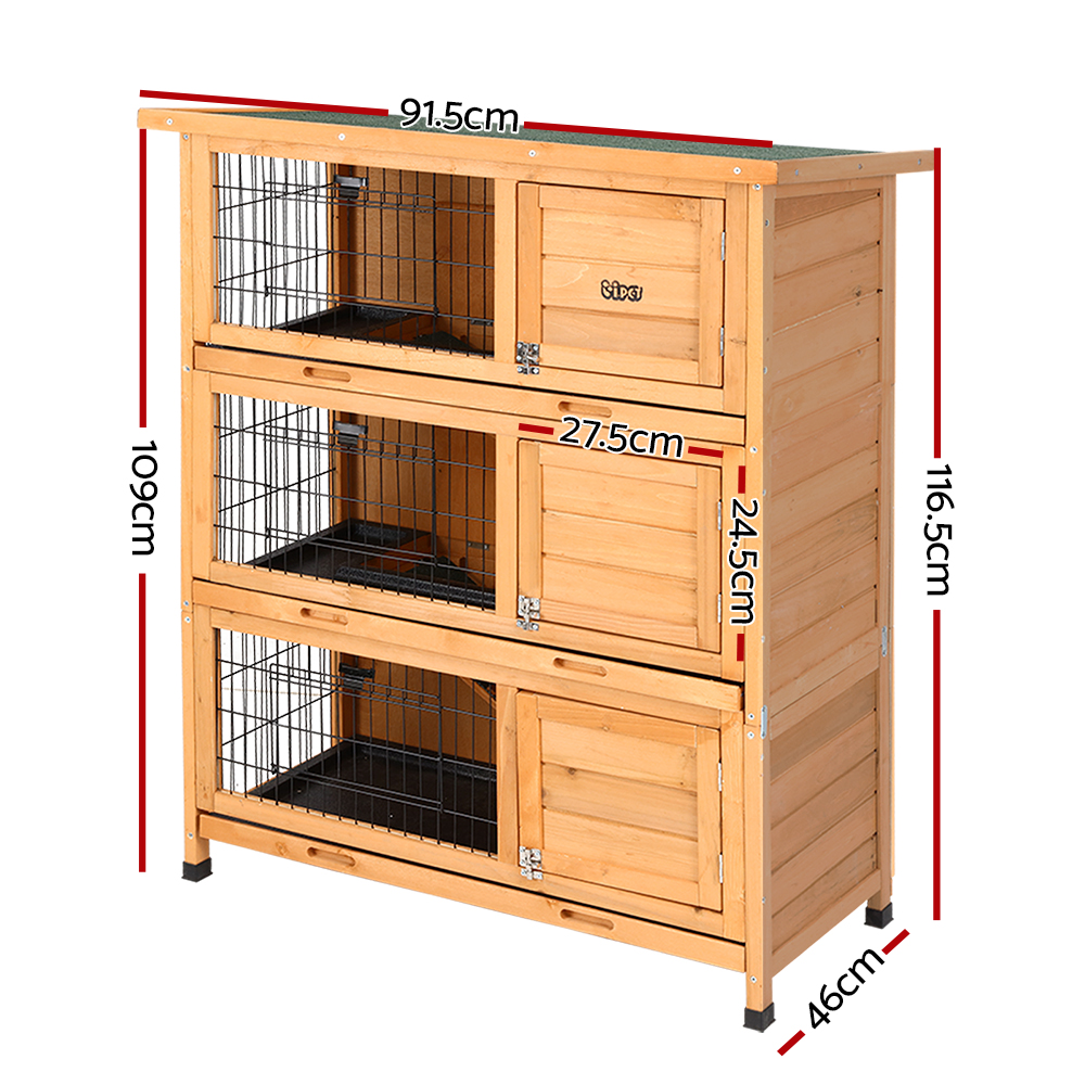 i.Pet Rabbit Hutch 91.5x46x116.5cm Wooden 3-Level view 2