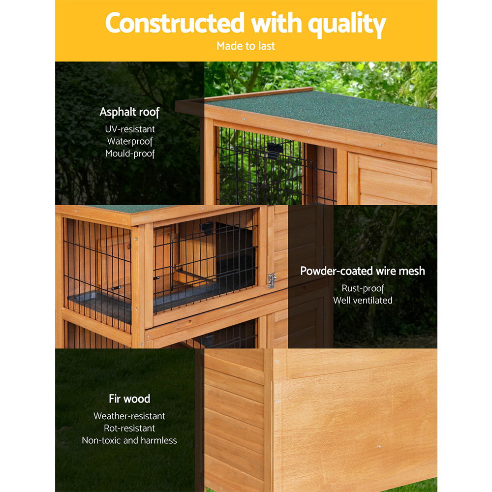 i.Pet Rabbit Hutch 91.5x46x116.5cm Wooden 3-Level view 4