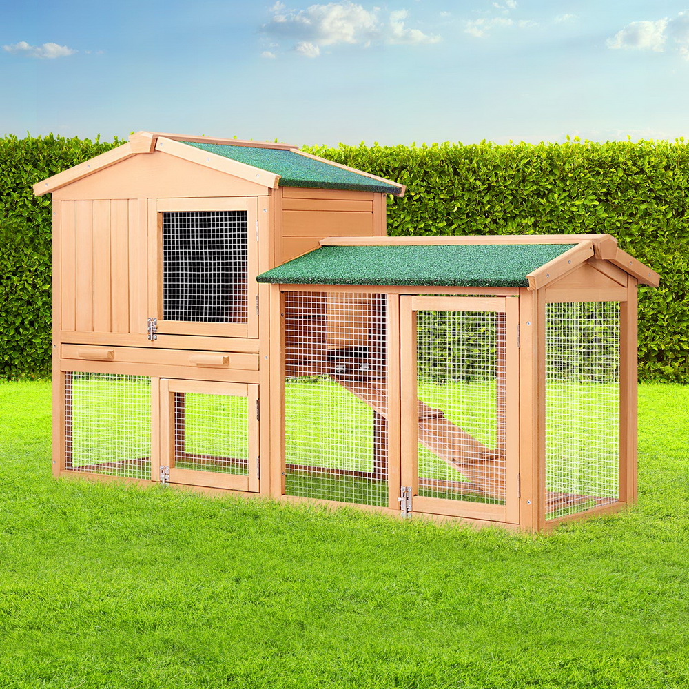 i.Pet Rabbit Hutch 138cm Wooden Waterproof Two-Storey