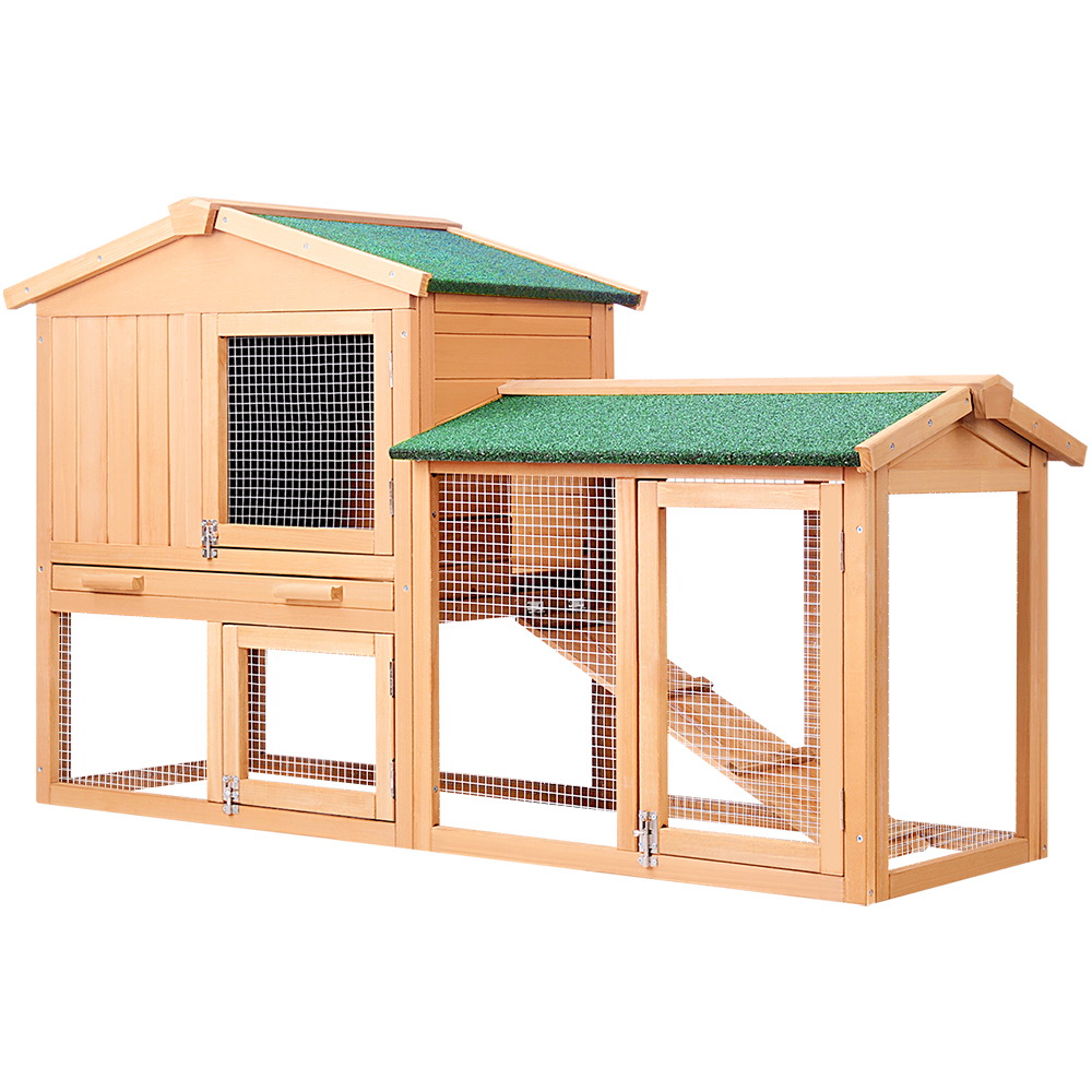 i.Pet Rabbit Hutch 138cm Wooden Waterproof Two-Storey view 3