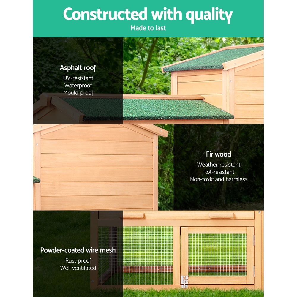 i.Pet Rabbit Hutch 138cm Wooden Waterproof Two-Storey view 4