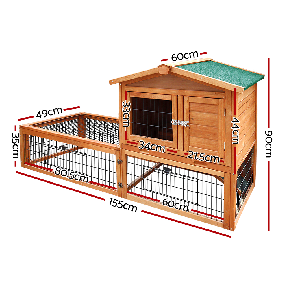 i.Pet Rabbit Hutch 155cm Wooden with Foldable Ramp view 2