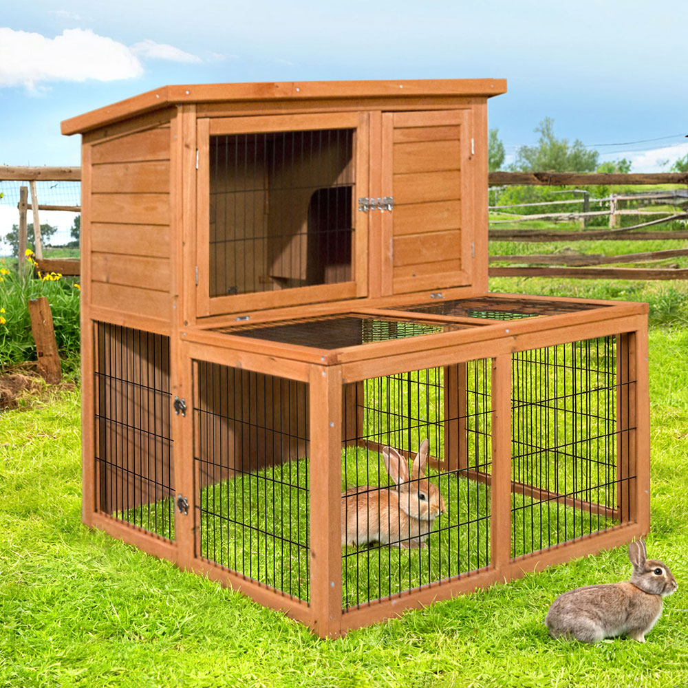i.Pet Rabbit Hutch 96x96x100cm 2-Storey Wooden Chicken Coop