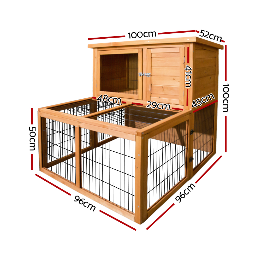 i.Pet Rabbit Hutch 96x96x100cm 2-Storey Wooden Chicken Coop view 2