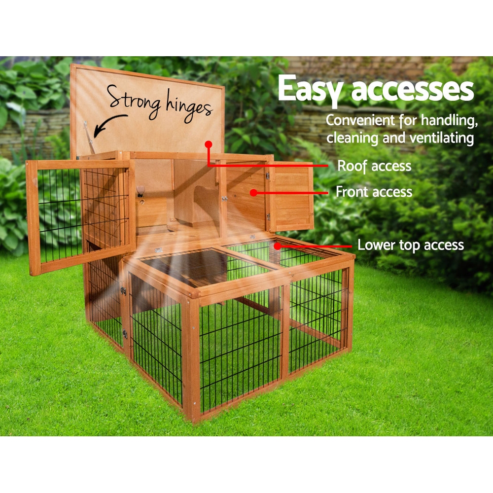 i.Pet Rabbit Hutch 96x96x100cm 2-Storey Wooden Chicken Coop view 5