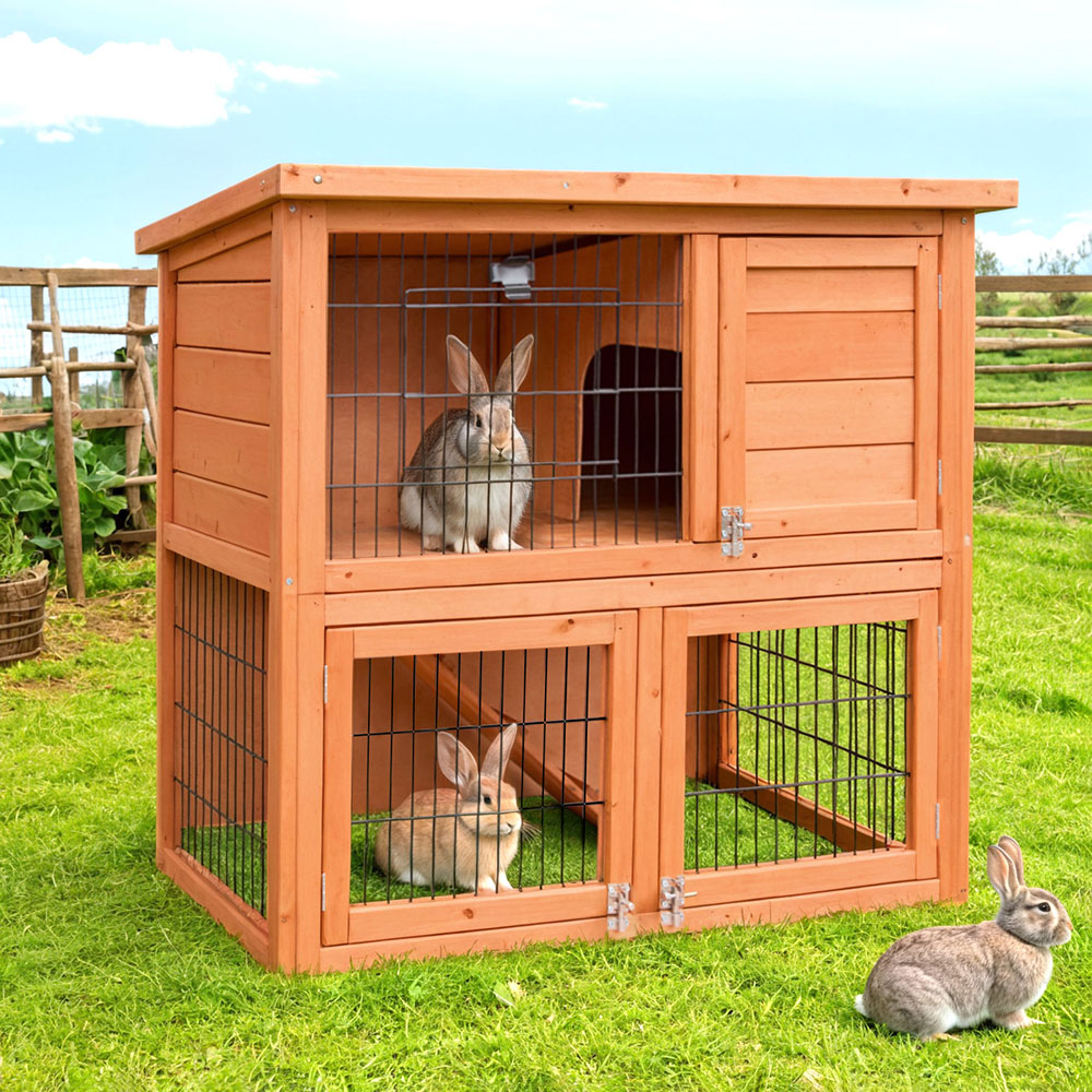 i.Pet Rabbit Hutch 88cm Wooden with Foldable Ramp