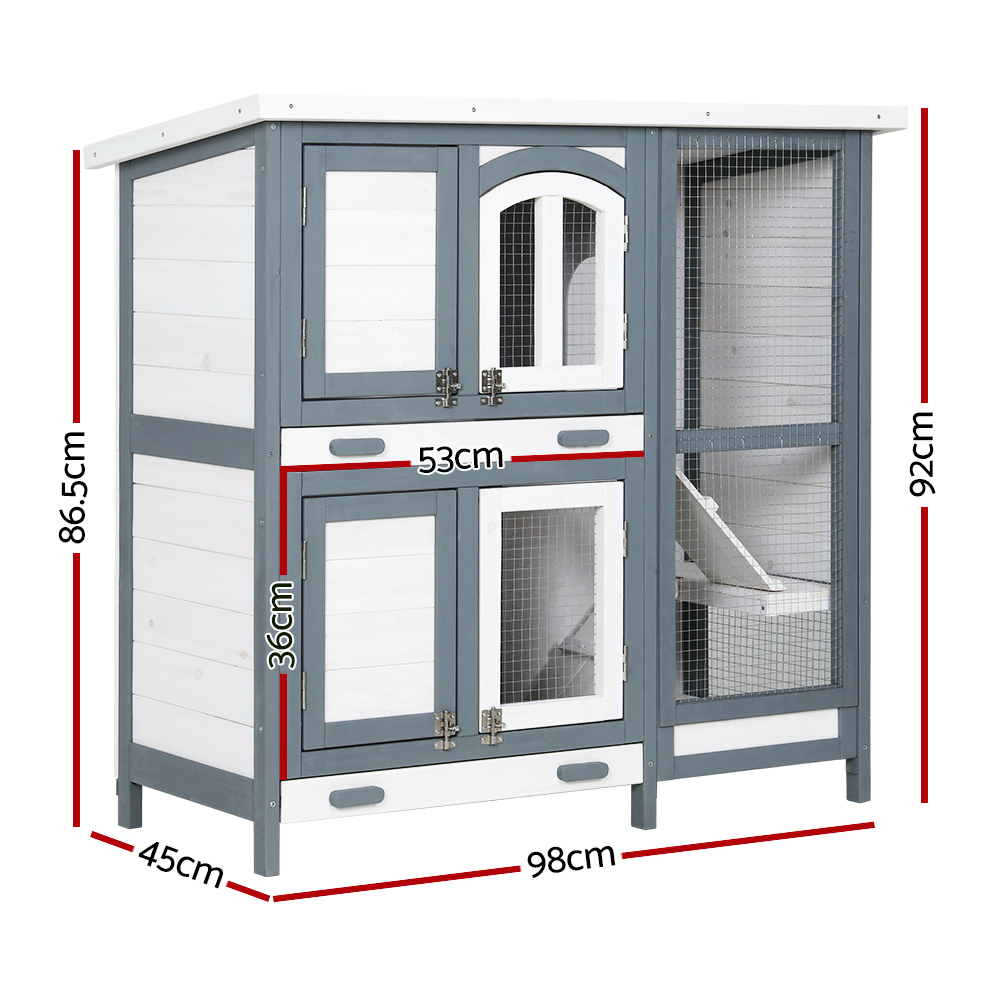 i.Pet Rabbit Hutch 98x45x92cm Wooden Outdoor House view 2