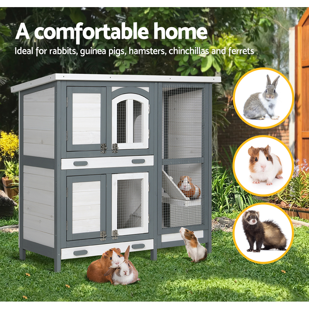 i.Pet Rabbit Hutch 98x45x92cm Wooden Outdoor House view 4