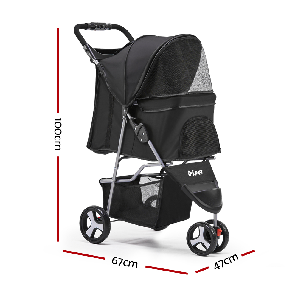 i.Pet Large Pet Stroller Mesh Screens 3 Wheels view 2