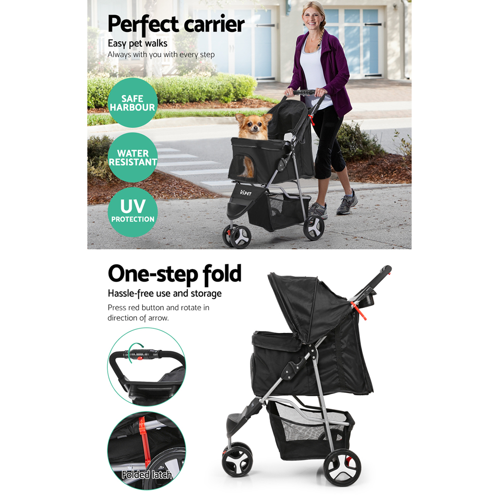 i.Pet Large Pet Stroller Mesh Screens 3 Wheels view 4