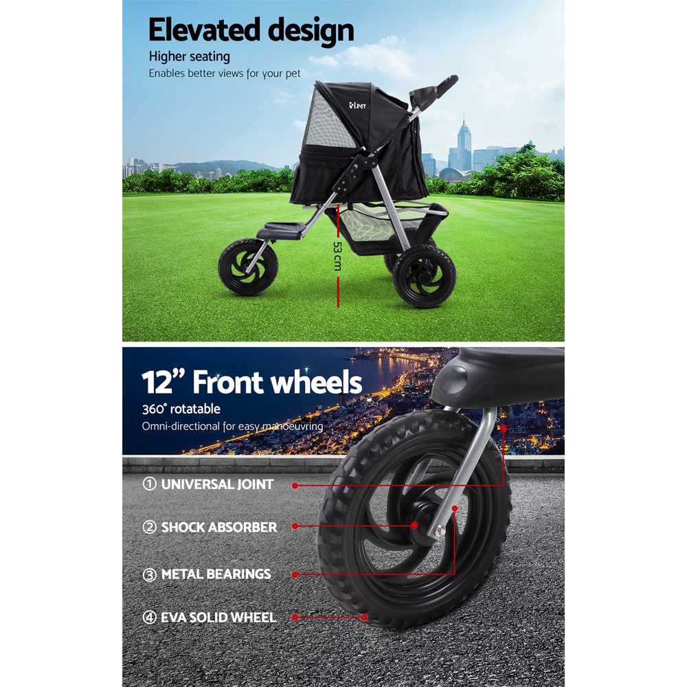 i.Pet Large Pet Stroller Elevated Seat 3 Wheels view 4
