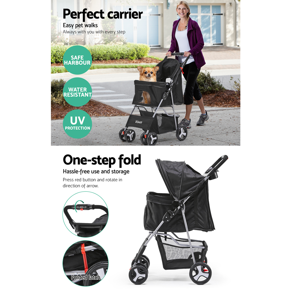 i.Pet 4-Wheel Pet Stroller Black view 4