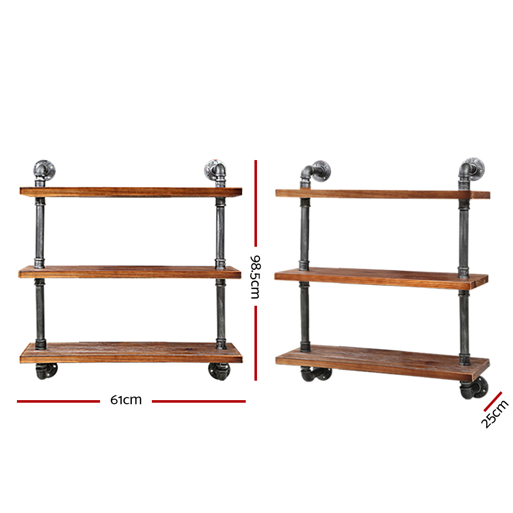 Artiss DIY Pipe Shelf 3 Tiers Irma Wall Mounted view 2
