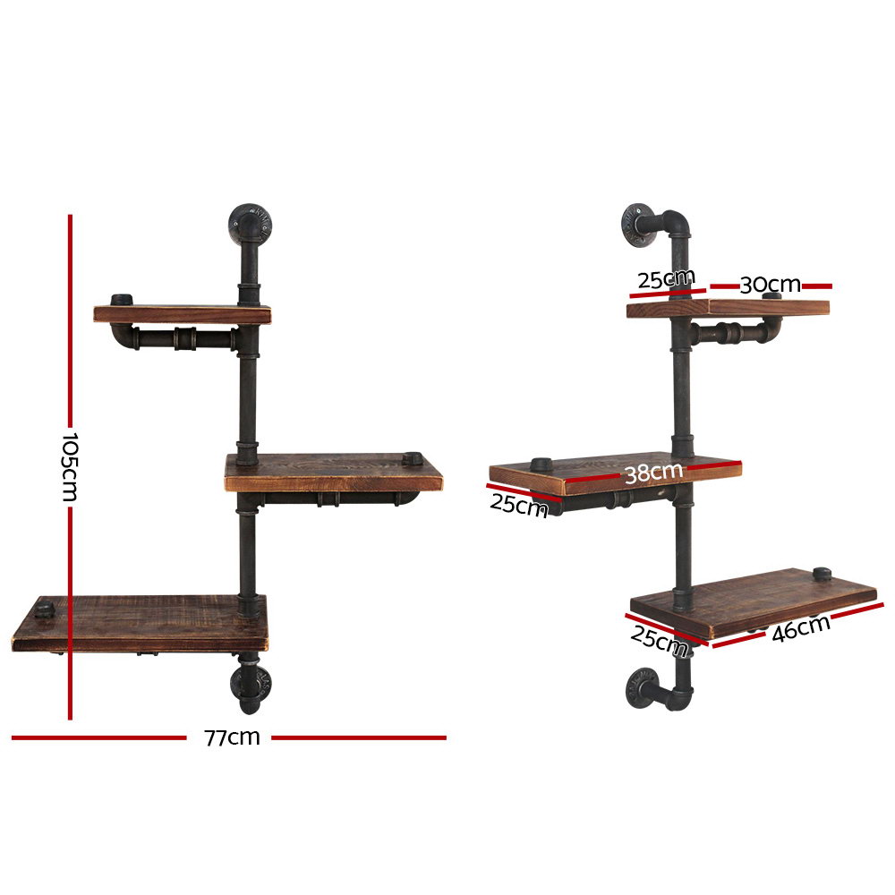 Artiss DIY Pipe Shelf 3 Tiers Ivan Adjustable Corner view 2