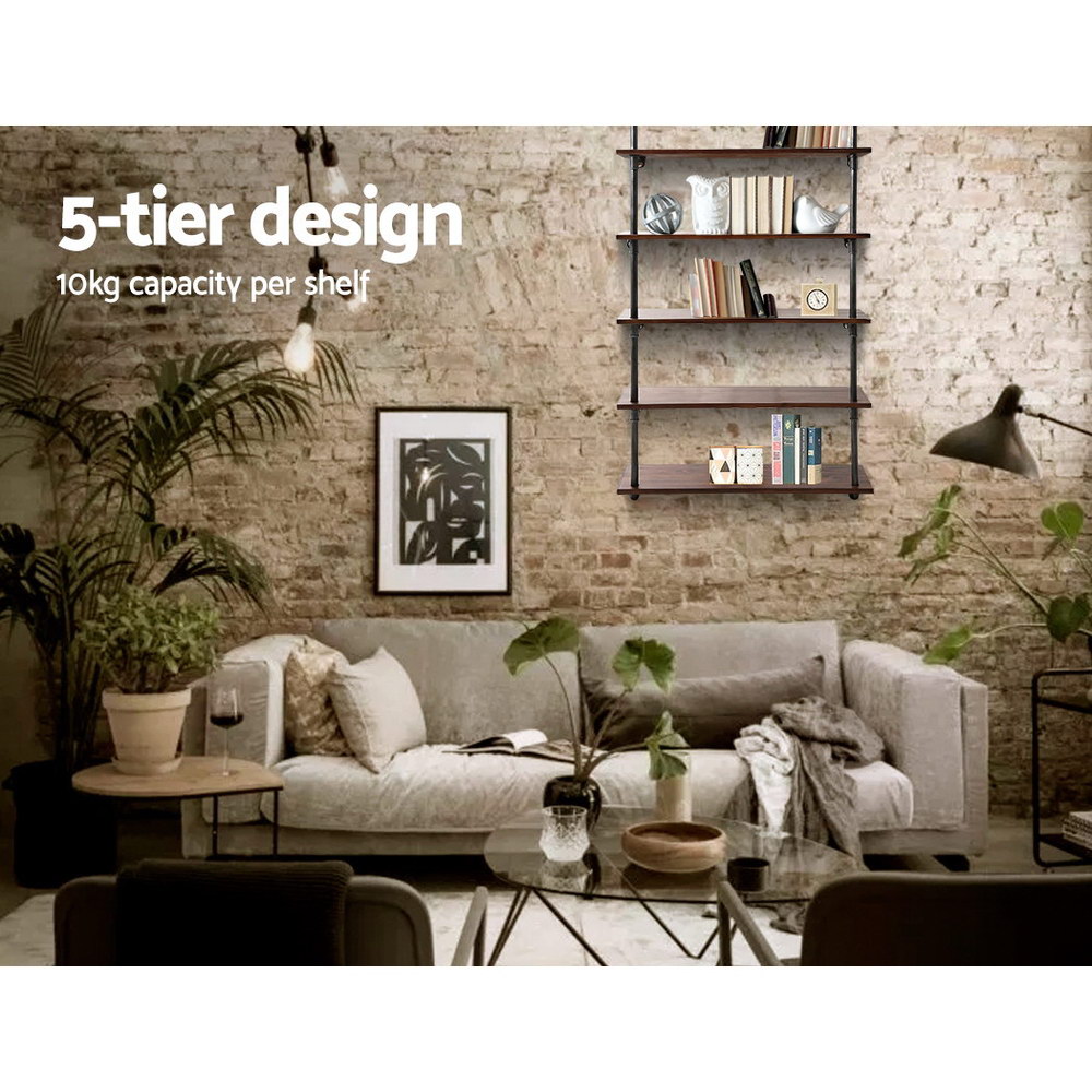 Artiss DIY Pipe Shelf 5 Tiers Issa Pine Wood view 5