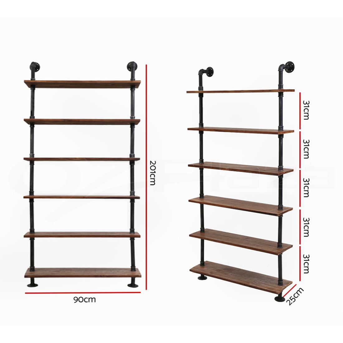 Artiss DIY Pipe Shelf 6 Tiers Ira Rustic Industrial view 3