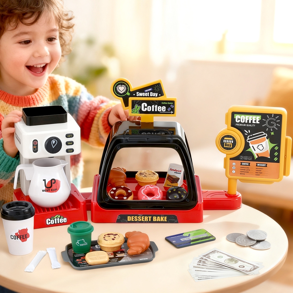 Keezi Kids Pretend Coffee Shop Playset with Coffee Maker