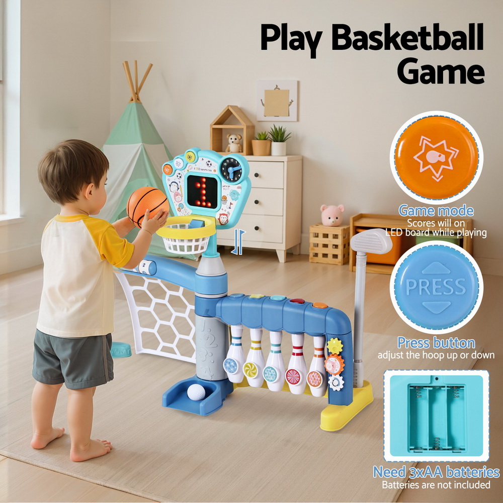 Keezi Kids 5-in-1 Basketball Hoop Set with Bowling Golf view 4