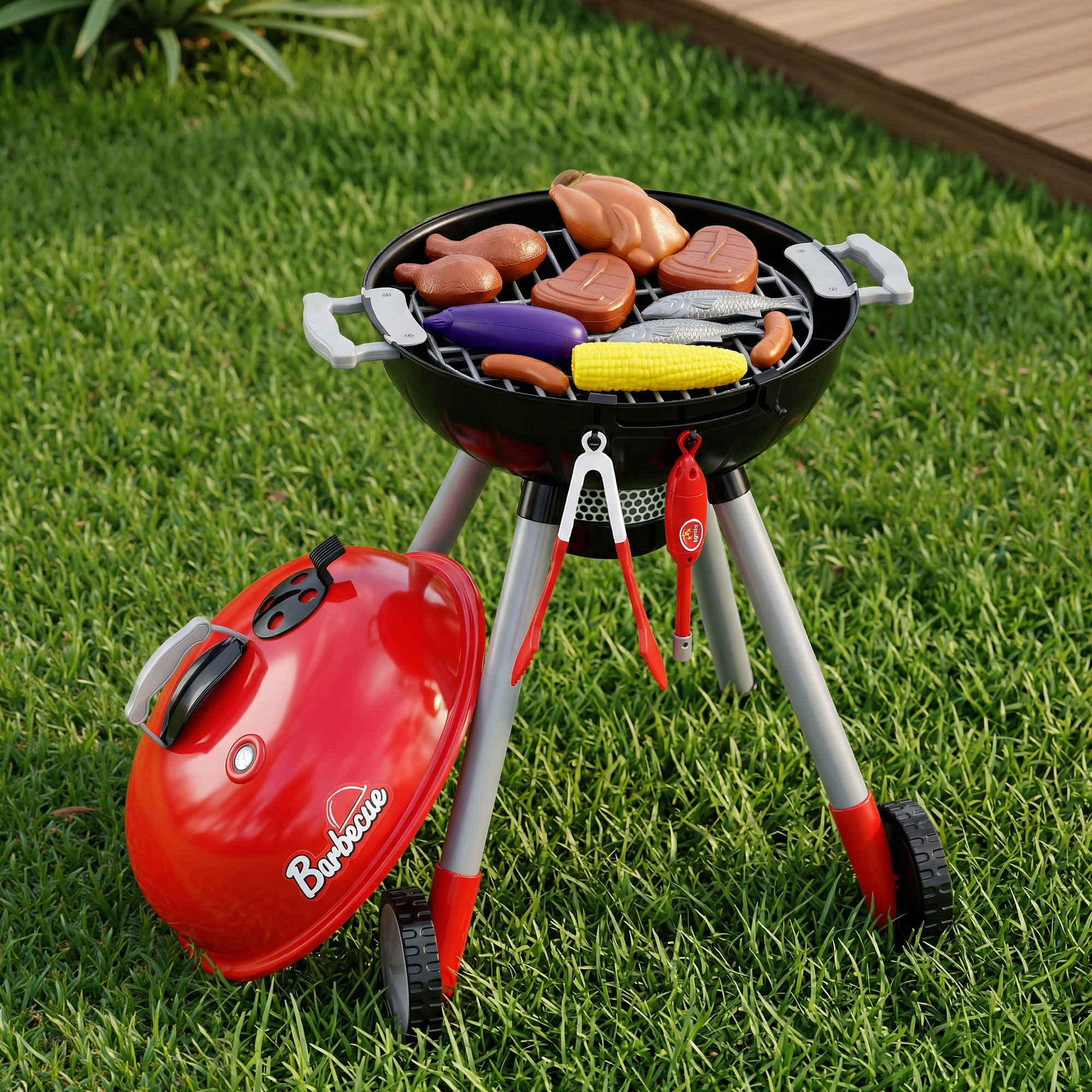 Keezi Kids Pretend BBQ Playset with Light-Up Charcoal