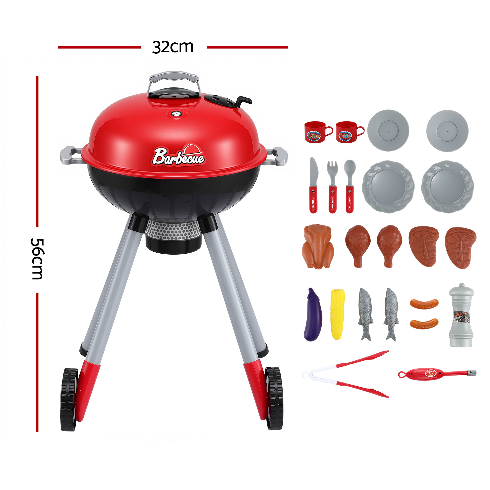 Keezi Kids Pretend BBQ Playset with Light-Up Charcoal view 2