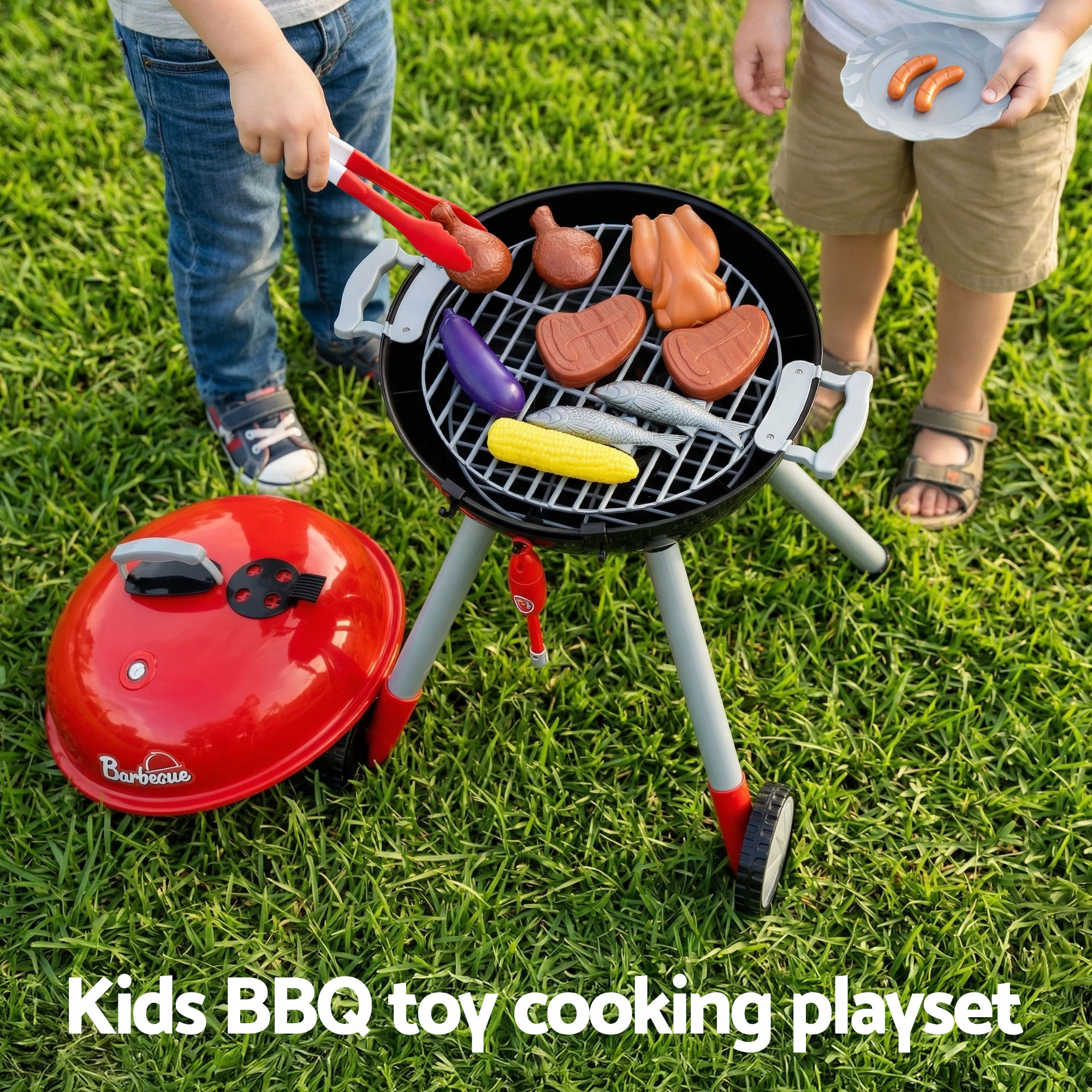 Keezi Kids Pretend BBQ Playset with Light-Up Charcoal view 4