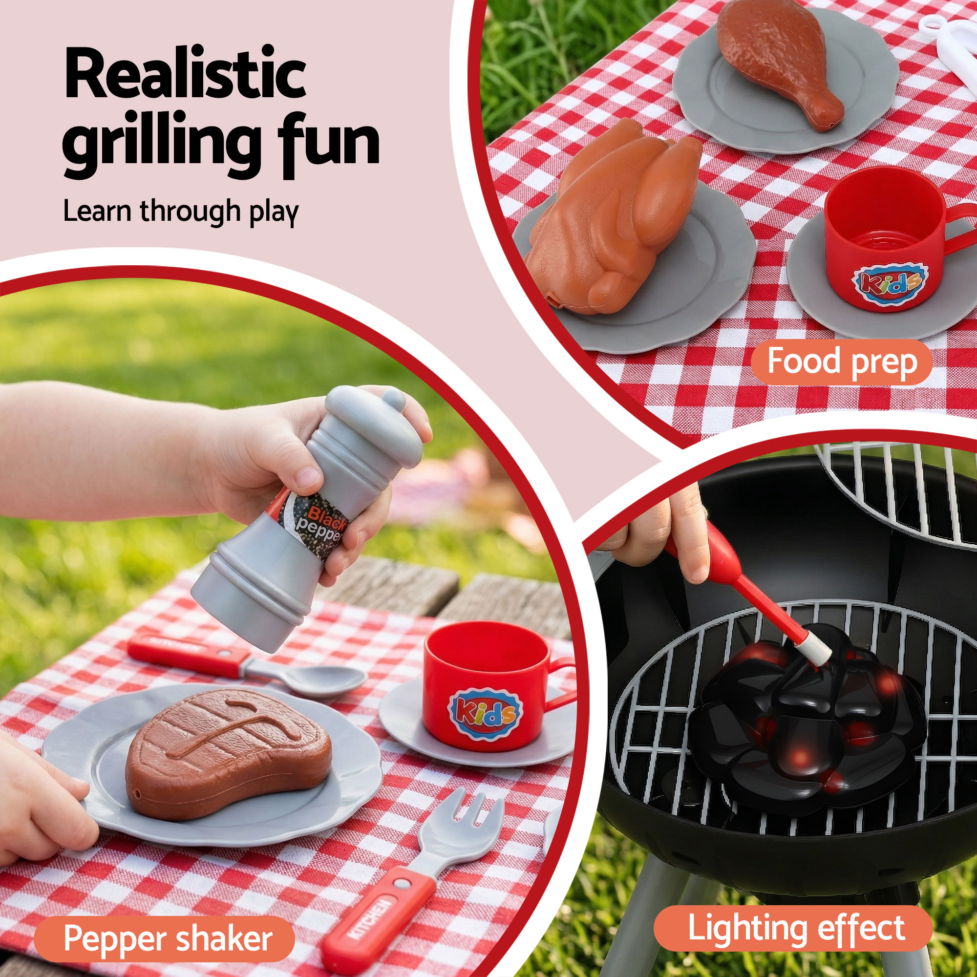 Keezi Kids Pretend BBQ Playset with Light-Up Charcoal view 5