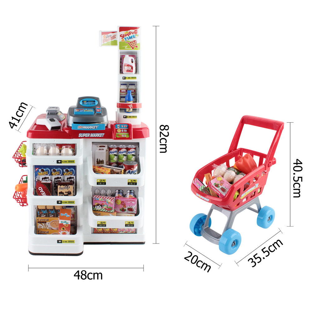 Keezi Kids Supermarket Playset with Cash Register Trolley view 2