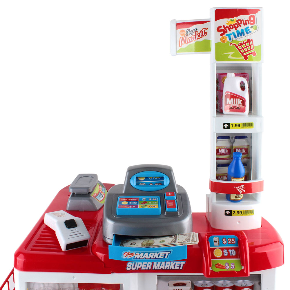 Keezi Kids Supermarket Playset with Cash Register Trolley view 3