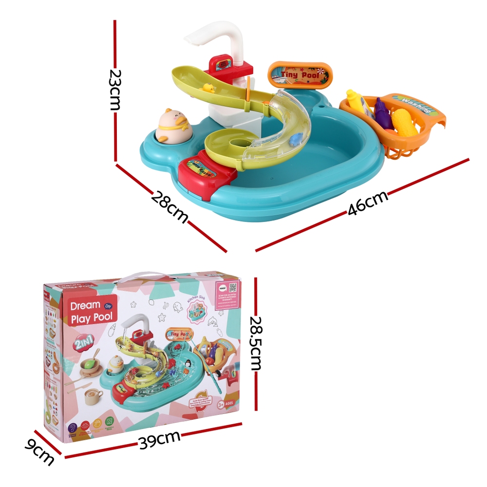 Keezi Kids Pretend Kitchen Sink with Faucet & Fishing Game view 3