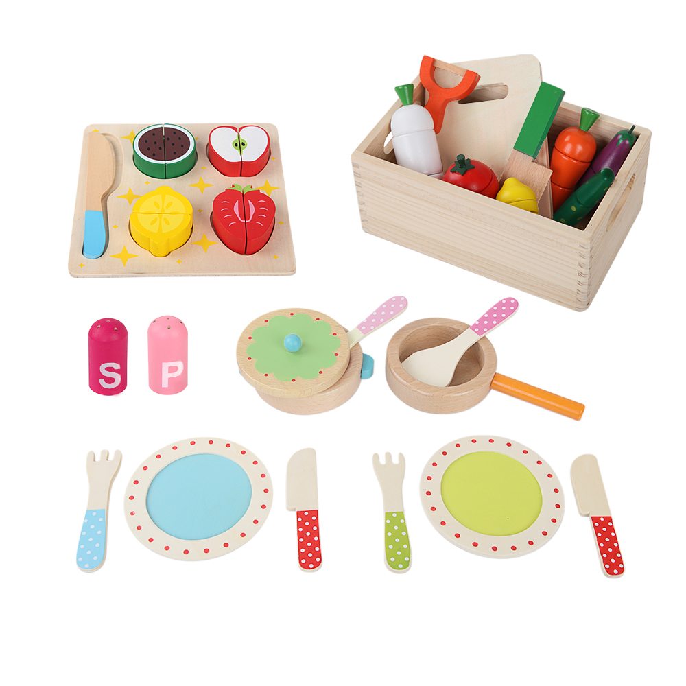 Keezi Wooden Kitchen Play Set with 29-Piece Food Set