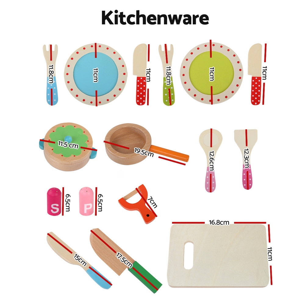 Keezi Wooden Kitchen Play Set with 29-Piece Food Set view 3
