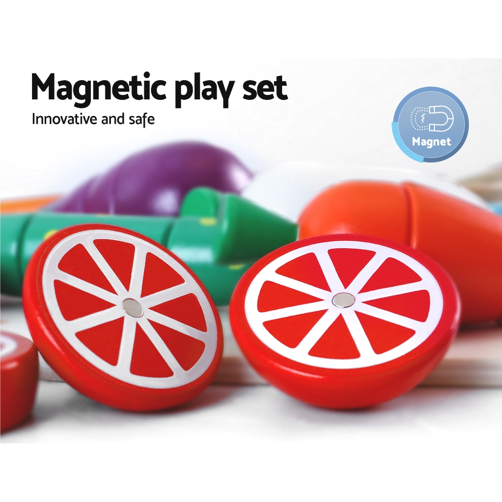 Keezi Wooden Kitchen Play Set with 29-Piece Food Set view 5