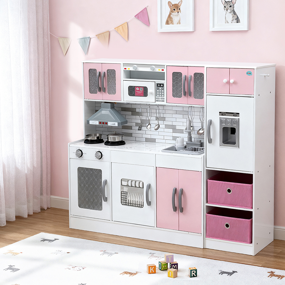 Keezi Pink 2-Piece Wooden Kitchen Playset with Coffee Maker