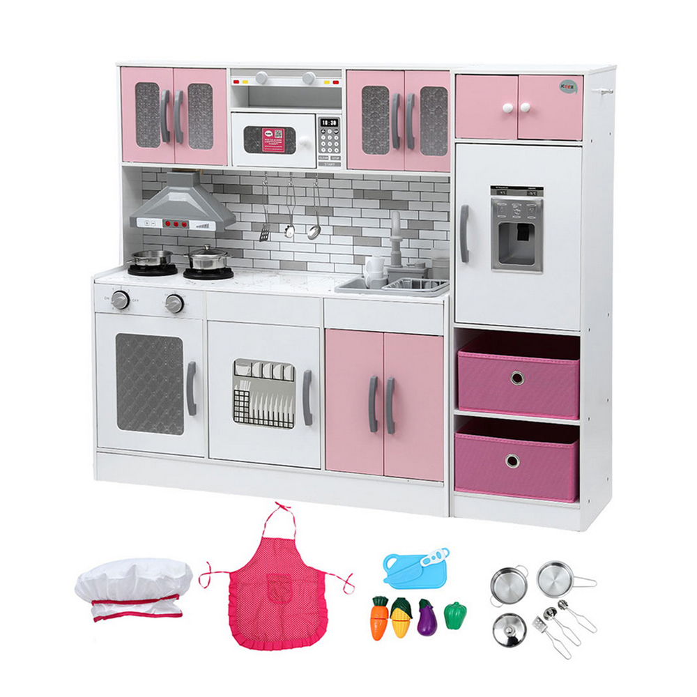 Keezi Pink 2-Piece Wooden Kitchen Playset with Coffee Maker view 2