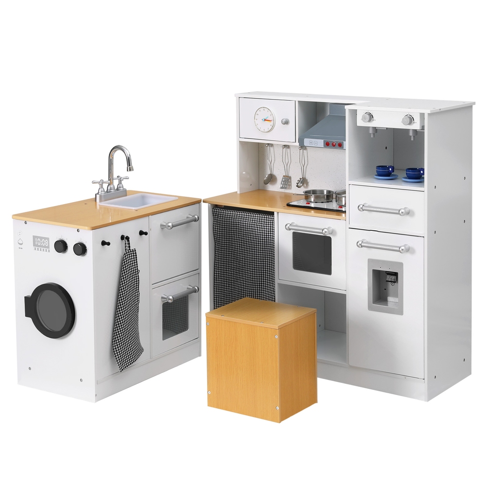 Keezi White 2-Piece Wooden Kitchen Playset with Coffee Maker