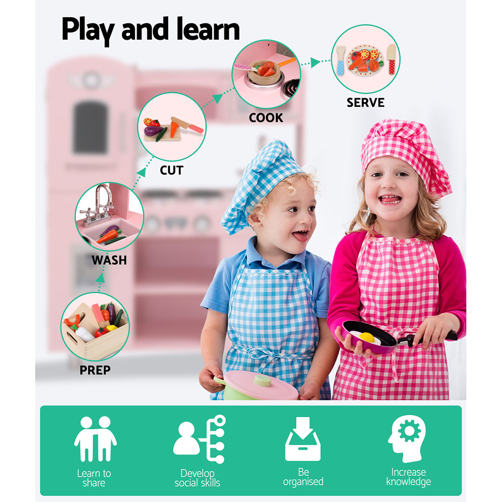 Keezi Classic Wooden Kitchen Play Set with Play Phone view 3