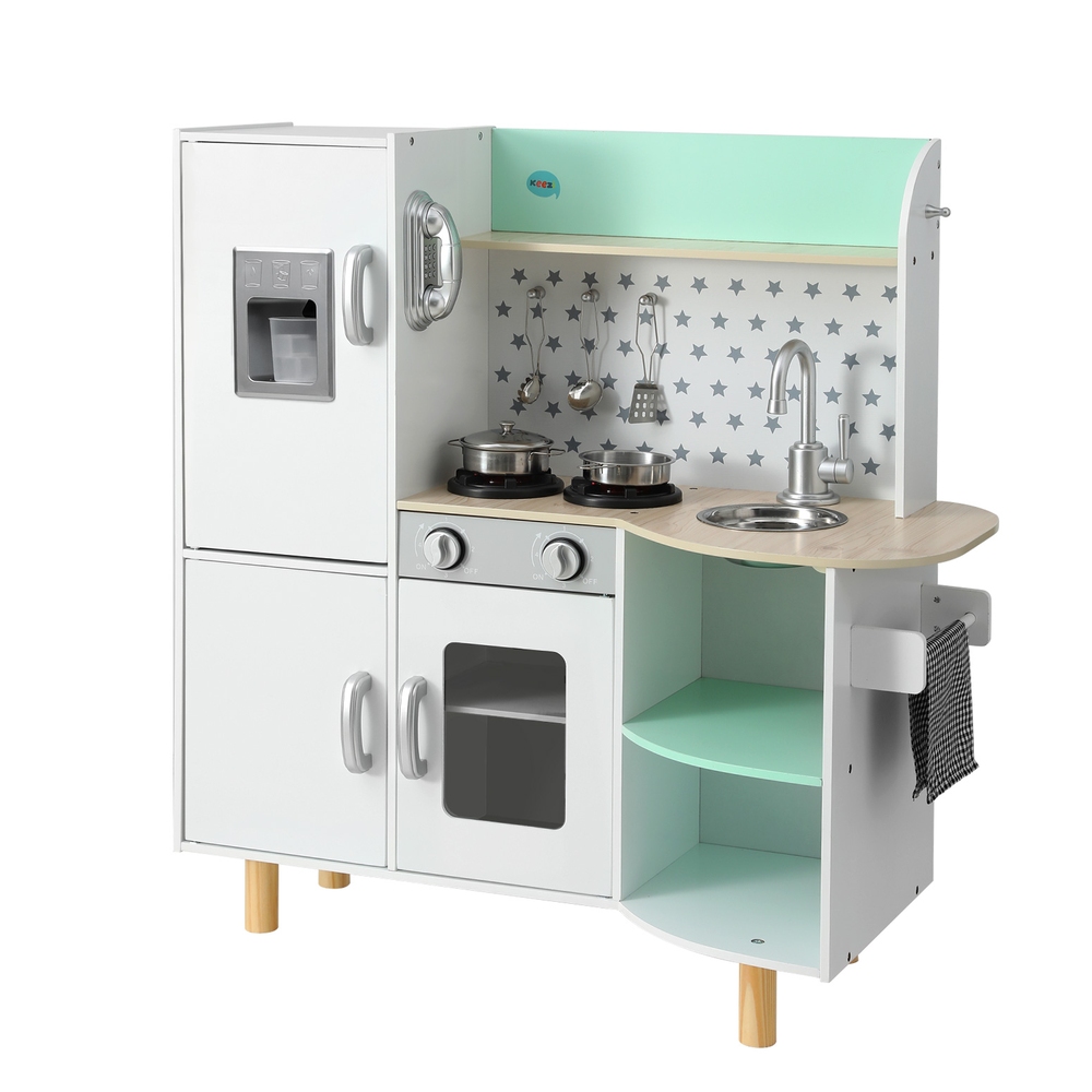 Keezi 85cm Wooden Kitchen Play Set Fridge Oven Green