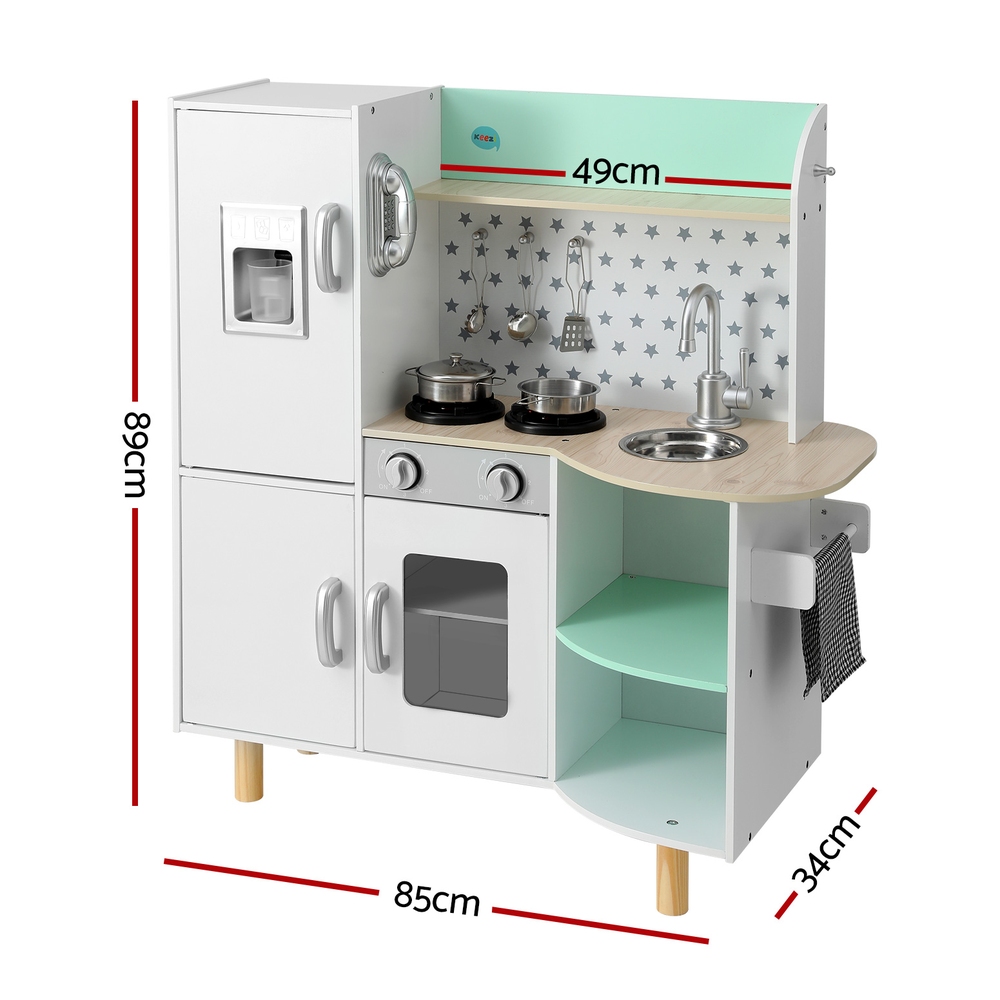 Keezi 85cm Wooden Kitchen Play Set Fridge Oven Green view 2