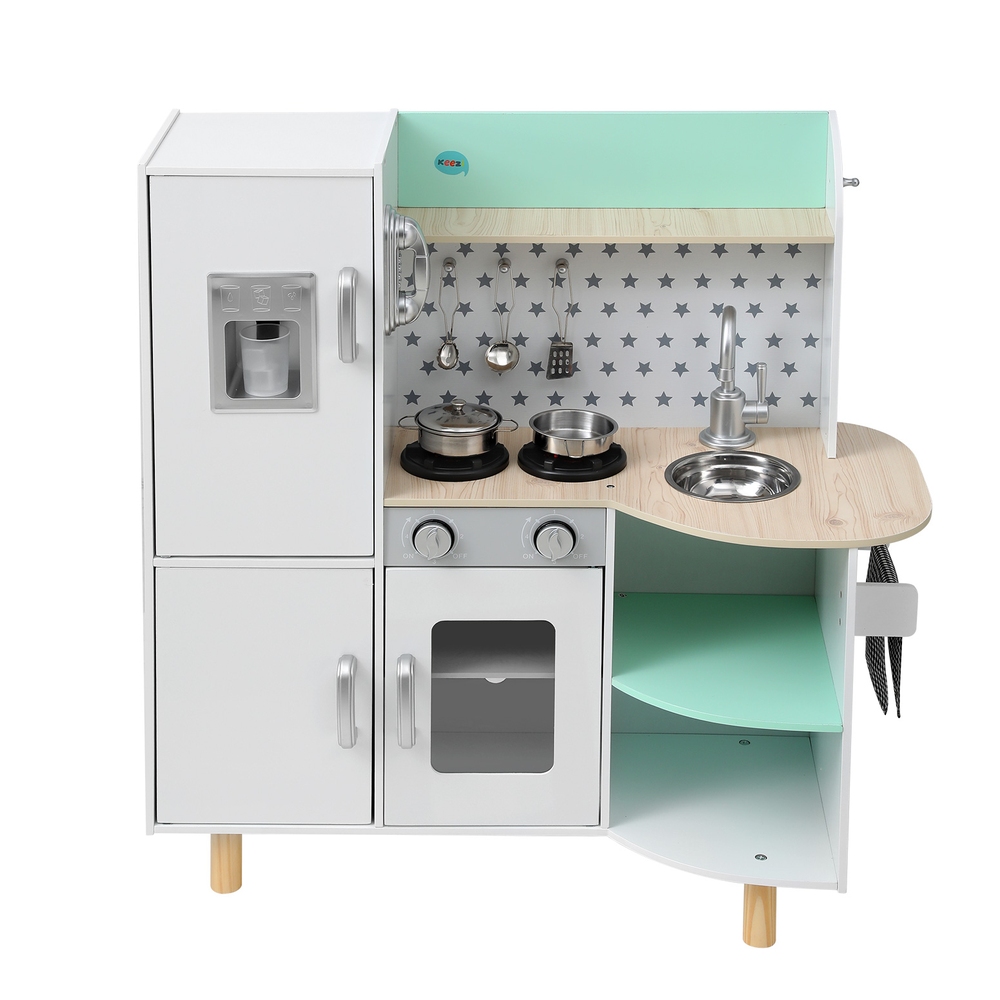 Keezi 85cm Wooden Kitchen Play Set Fridge Oven Green view 3