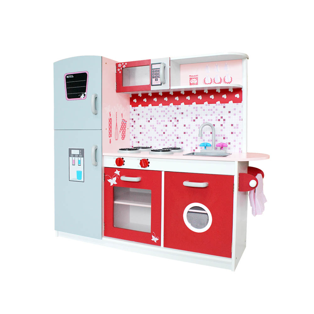 Keezi Red Wooden Kitchen Play Set with Fridge & Oven