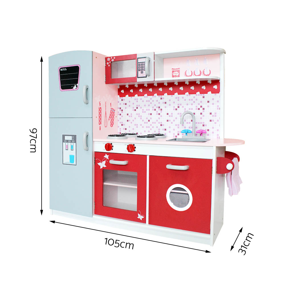 Keezi Red Wooden Kitchen Play Set with Fridge & Oven view 2
