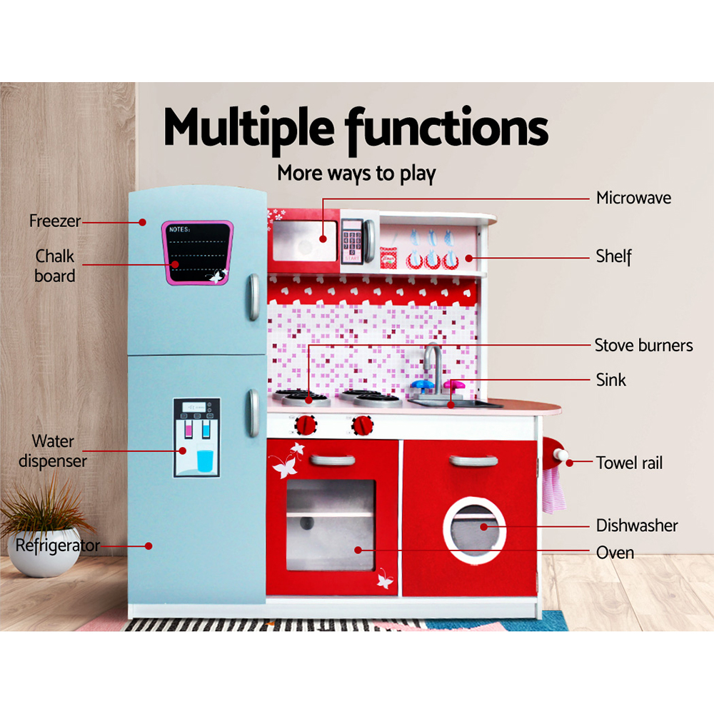 Keezi Red Wooden Kitchen Play Set with Fridge & Oven view 3
