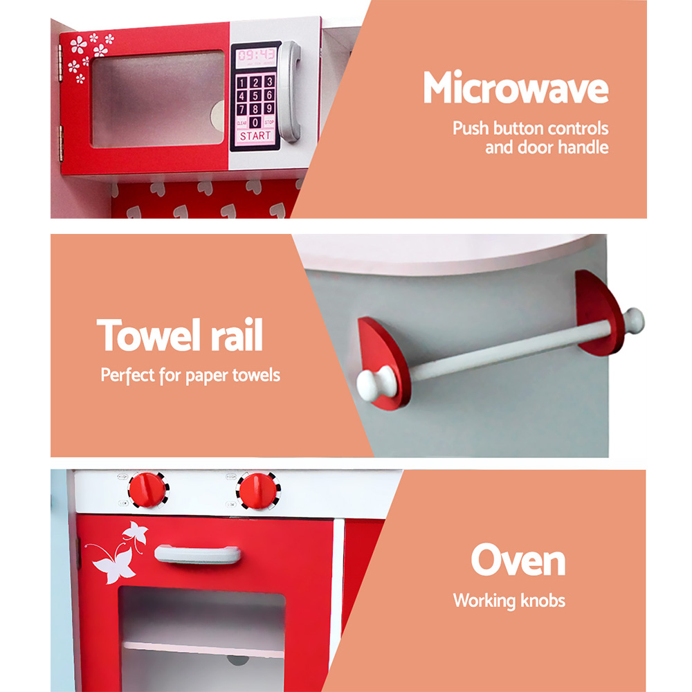 Keezi Red Wooden Kitchen Play Set with Fridge & Oven view 5