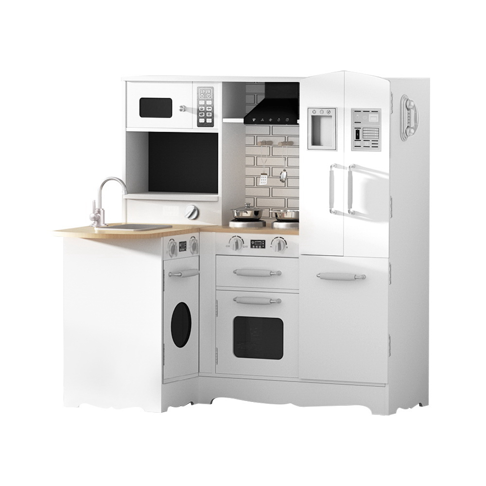 Keezi White Wooden Kitchen Play Set with Fridge & Dishwasher