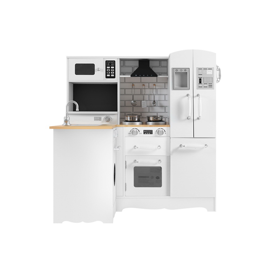 Keezi White Wooden Kitchen Play Set with Fridge & Dishwasher view 3