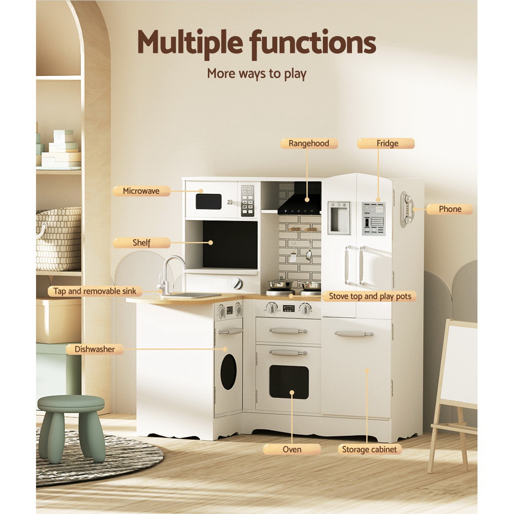 Keezi White Wooden Kitchen Play Set with Fridge & Dishwasher view 5