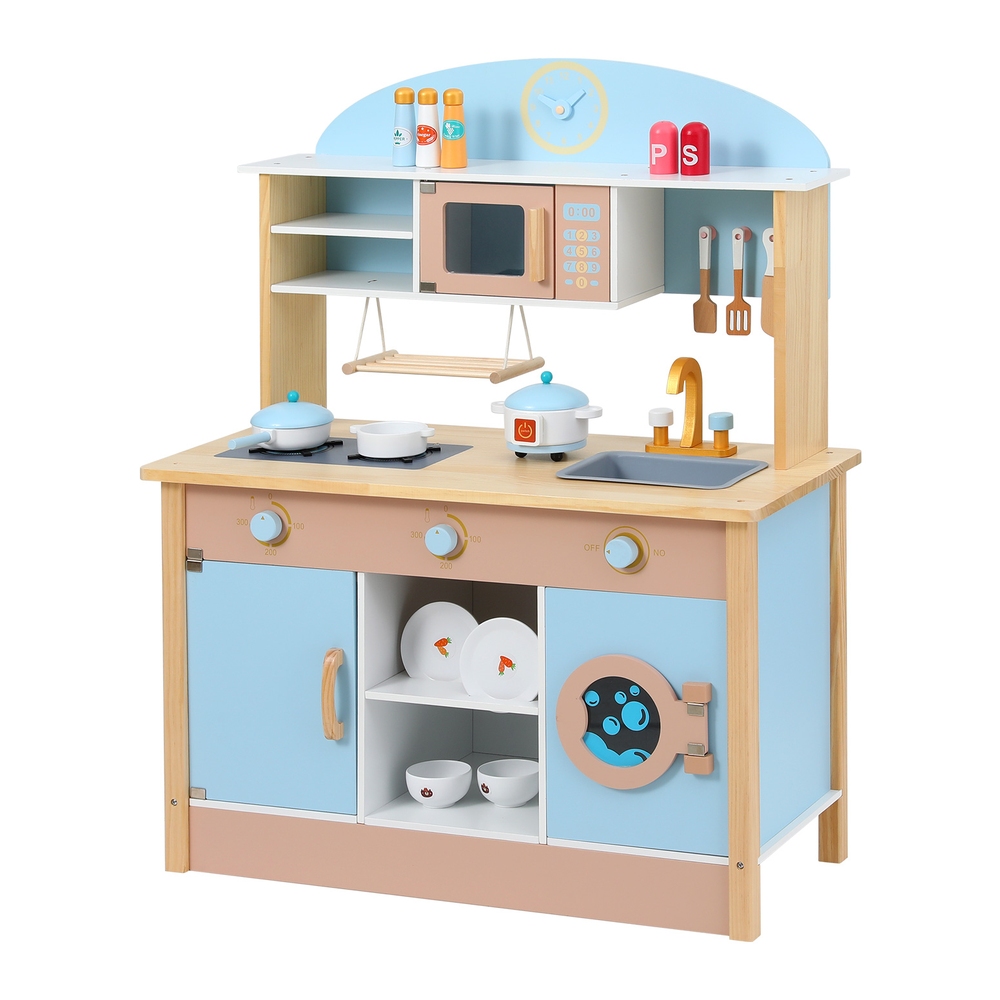 Keezi 80cm Wooden Kitchen Play Set Microwave Dishwasher Blue