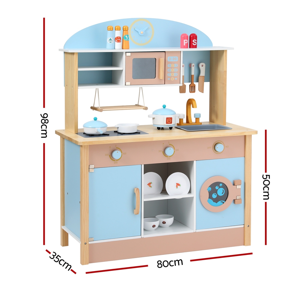 Keezi 80cm Wooden Kitchen Play Set Microwave Dishwasher Blue view 2
