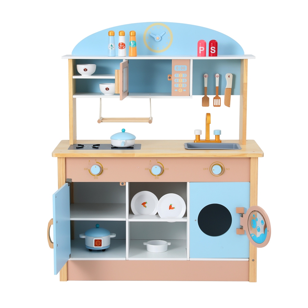 Keezi 80cm Wooden Kitchen Play Set Microwave Dishwasher Blue view 3